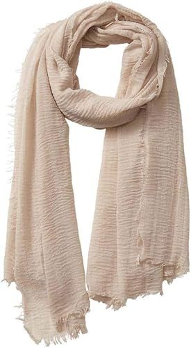 Cotton Blend Crinkle Vintage Soft Scarf With Fringed Edges Fashion Lightweight Shawl Travel Scarf Beige